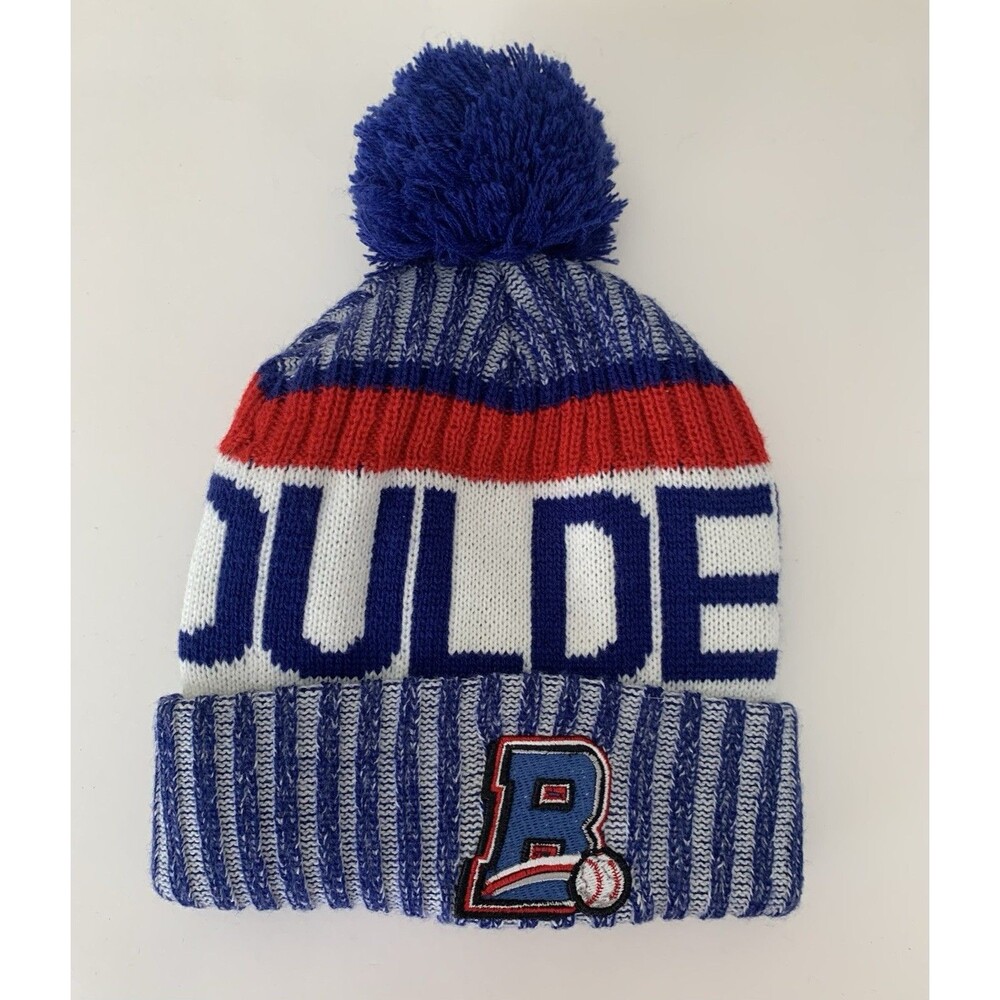 New York Rockland Boulders Knitted Winter Hat With Blue Pom Pom Frontier League